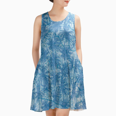AOP Sleeveless Dress The Houston Blue Palms Sundress
