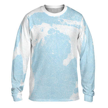 AOP Polo Shirt The Michigan Summer Sky Long Sleeve Crewneck Tee Shirt