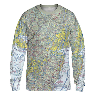 AOP Polo Shirt The New York Flight Above Long Sleeve Crewneck Tee Shirt