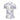 White aviation-theme women's polo shirt with purple floral pattern