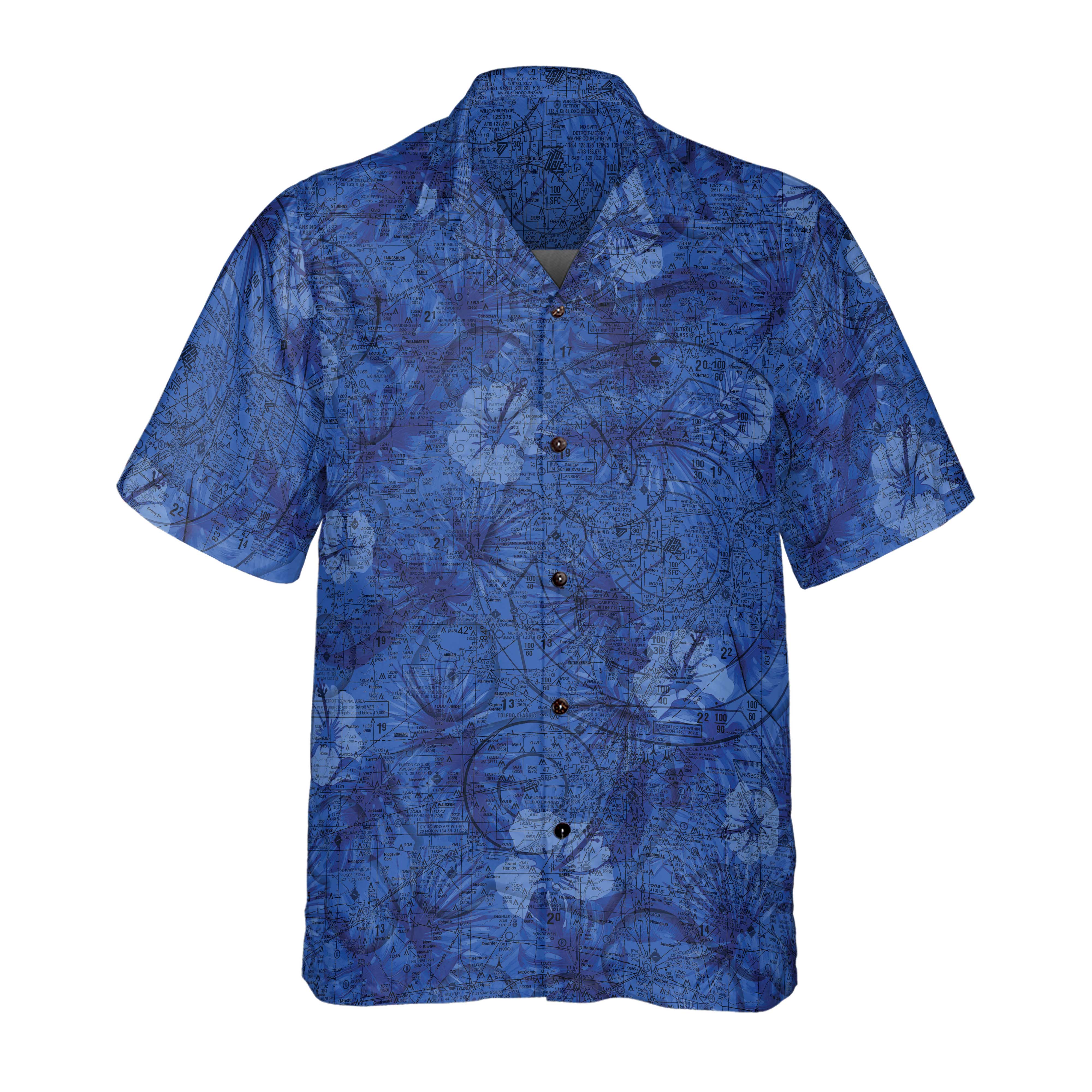 The Detroit Blue Summer Flowers Coconut Button Camp Shirt