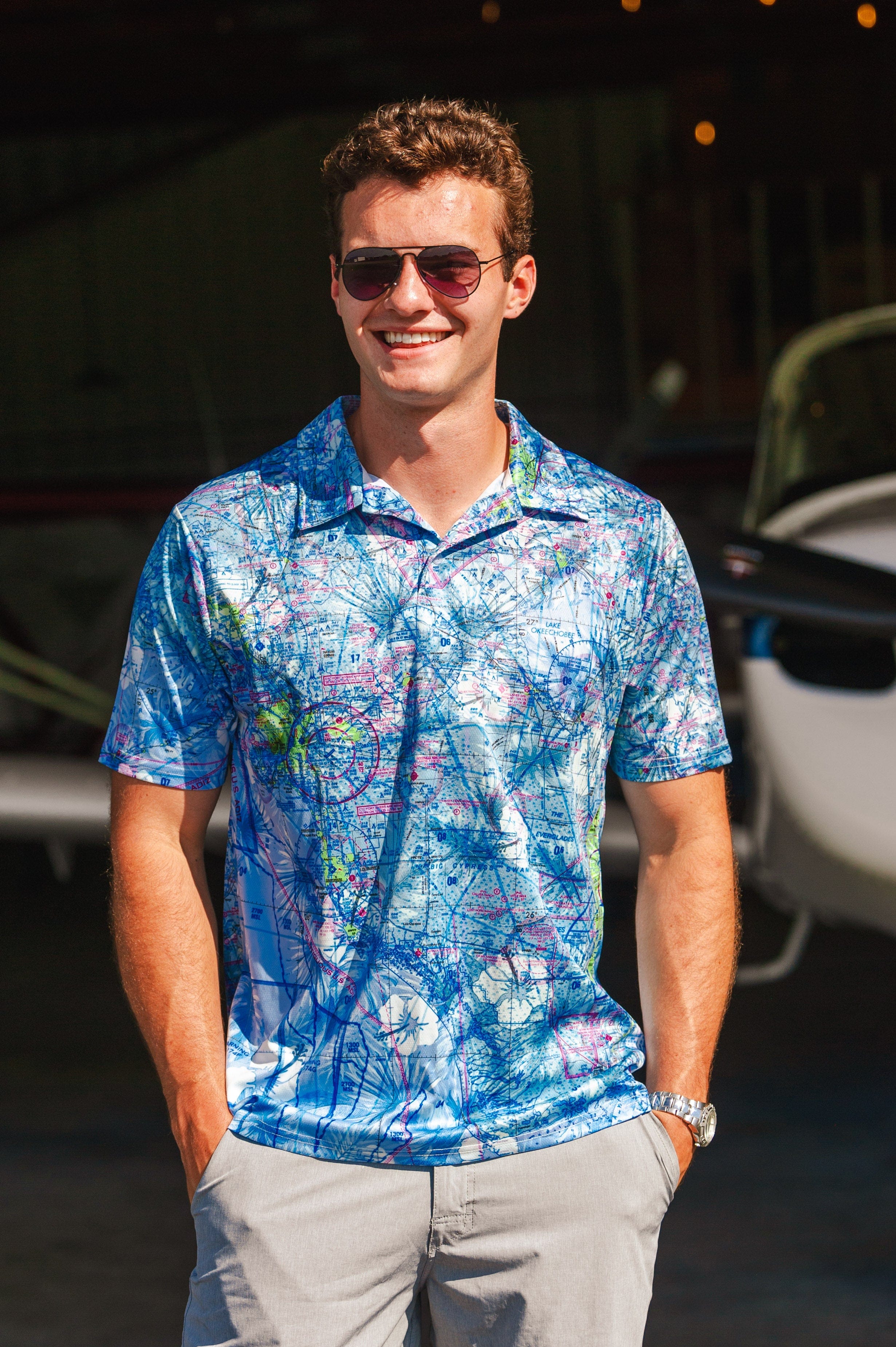 AOP Polo Shirt In Stock Florida Casual Aviator Tropical Polo