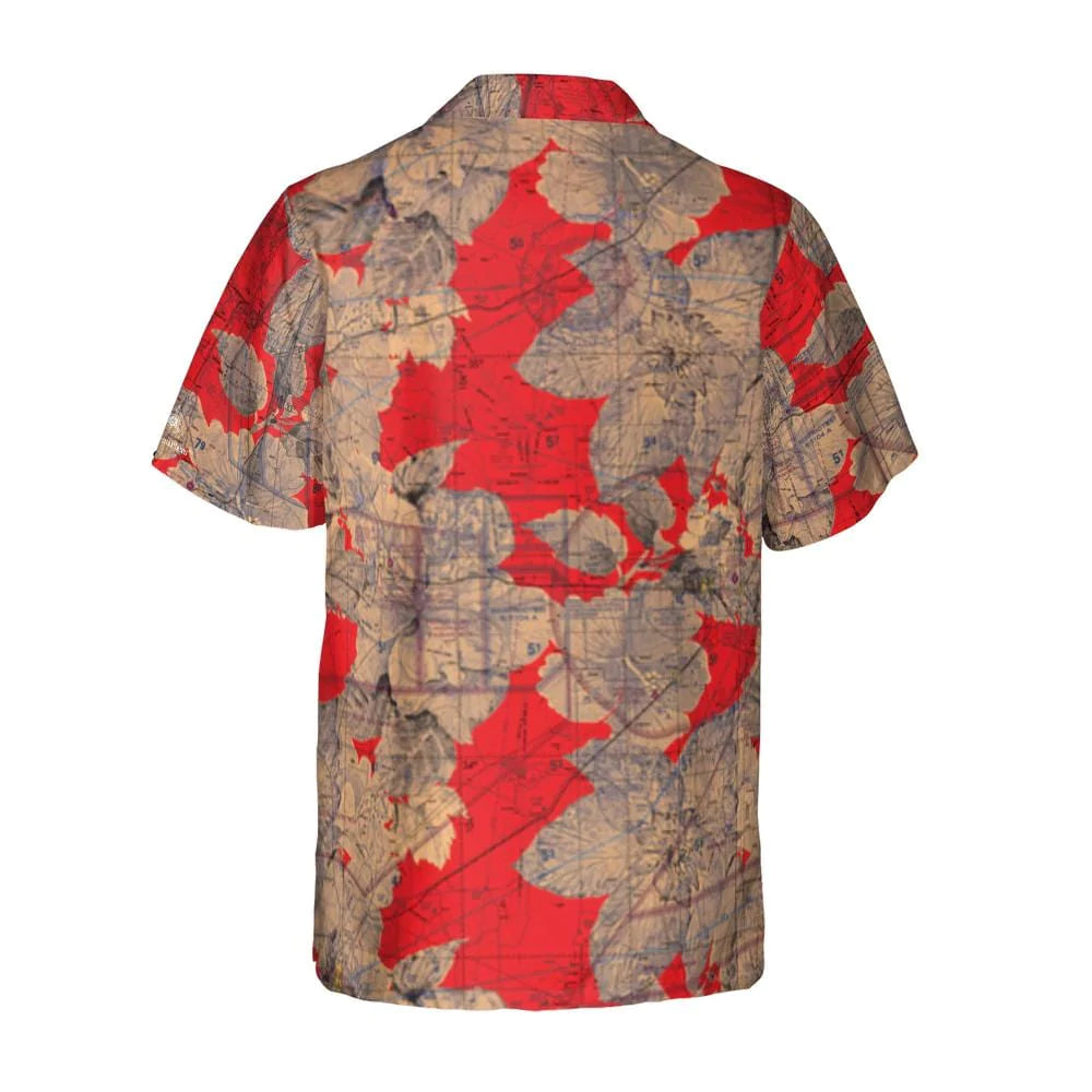 red and tan aviation-theme Hawaiian Shirt