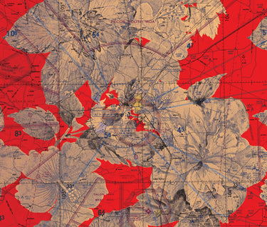 Swatch from red and tan aviation-theme Hawaiian Shirt