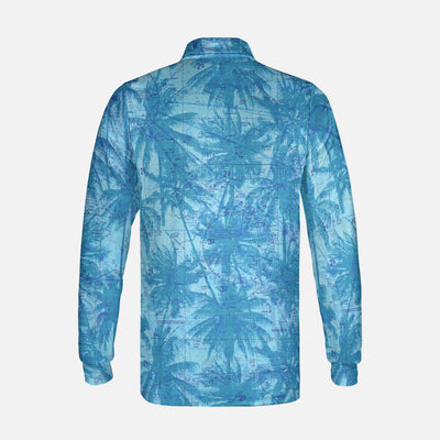 AOP Long Sleeve Polo Shirt The Austin Blue Palms Long Sleeve Polo Shirt