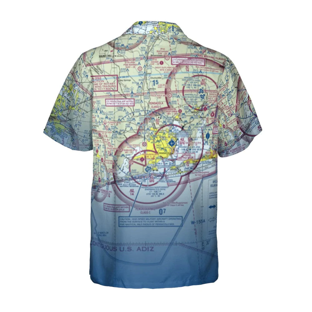 Florida coast aviation chart pattern on men's Hawaiian shirt
