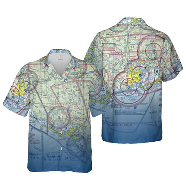 Florida coast aviation chart pattern on men's Hawaiian shirt