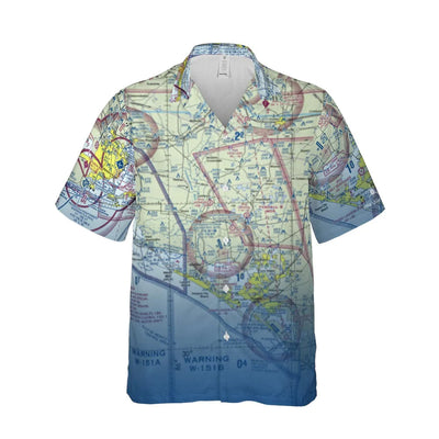 Florida coast aviation chart pattern on men's Hawaiian shirt