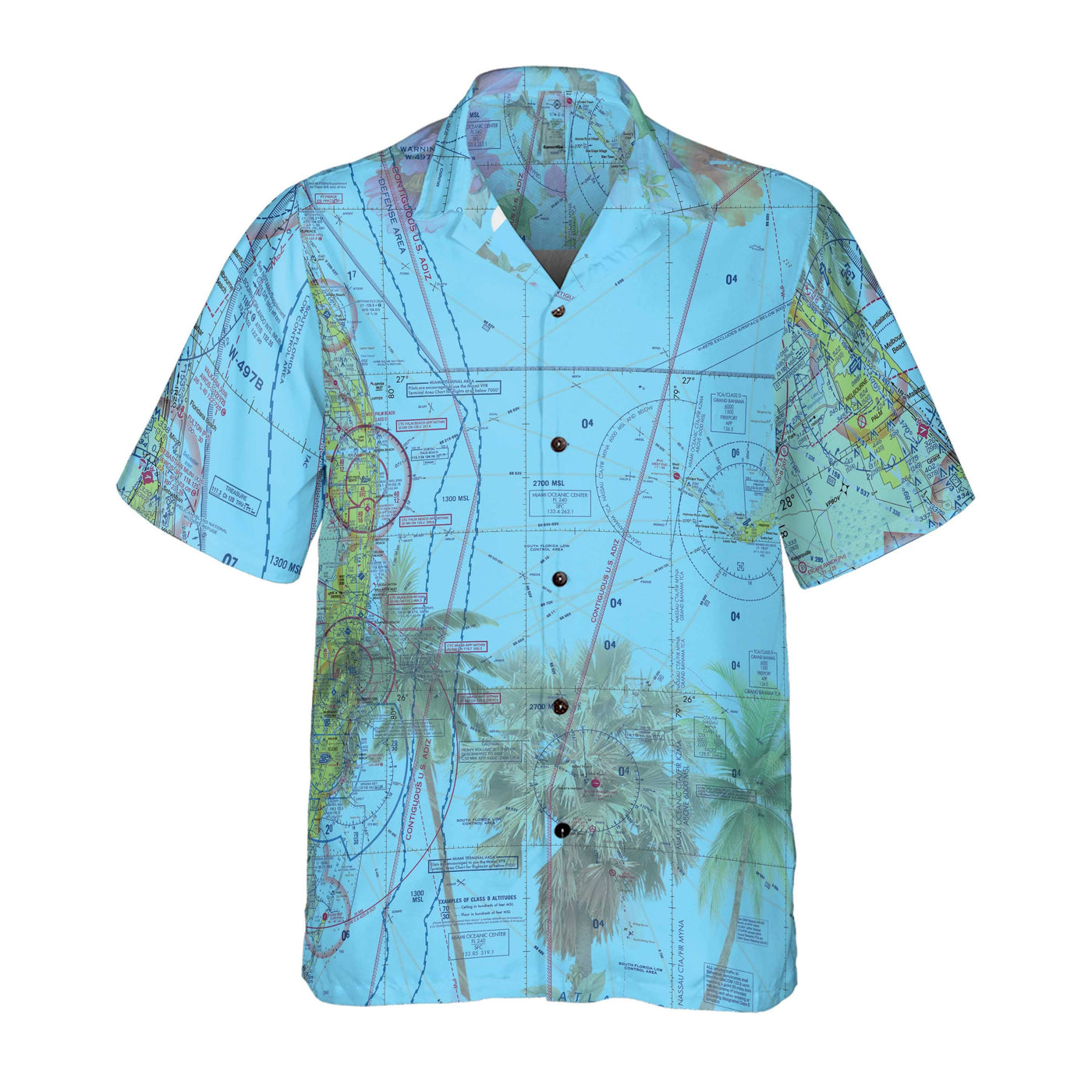AOP Coconut Button Shirt The Florida to Bahamas Blue Sky with Palms Coconut Button Camp Shirt