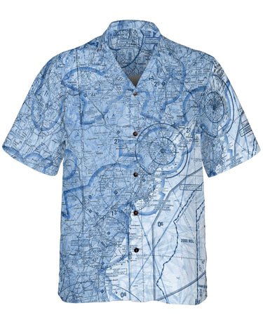 AOP Pocket Hawaiian Shirt The Portland Harbor Visual Blues Coconut Button Camp Shirt
