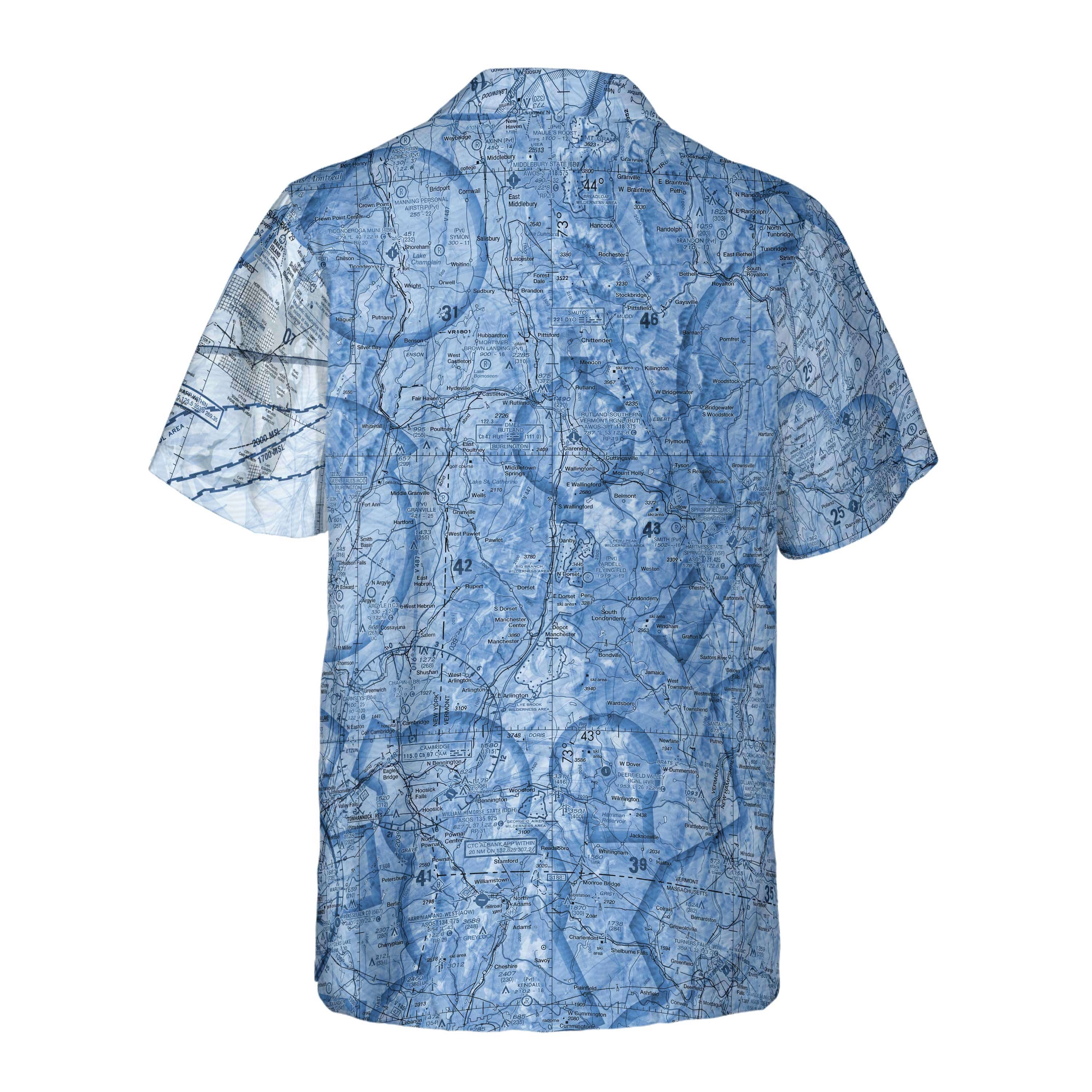 AOP Pocket Hawaiian Shirt The Portland Harbor Visual Blues Coconut Button Camp Shirt