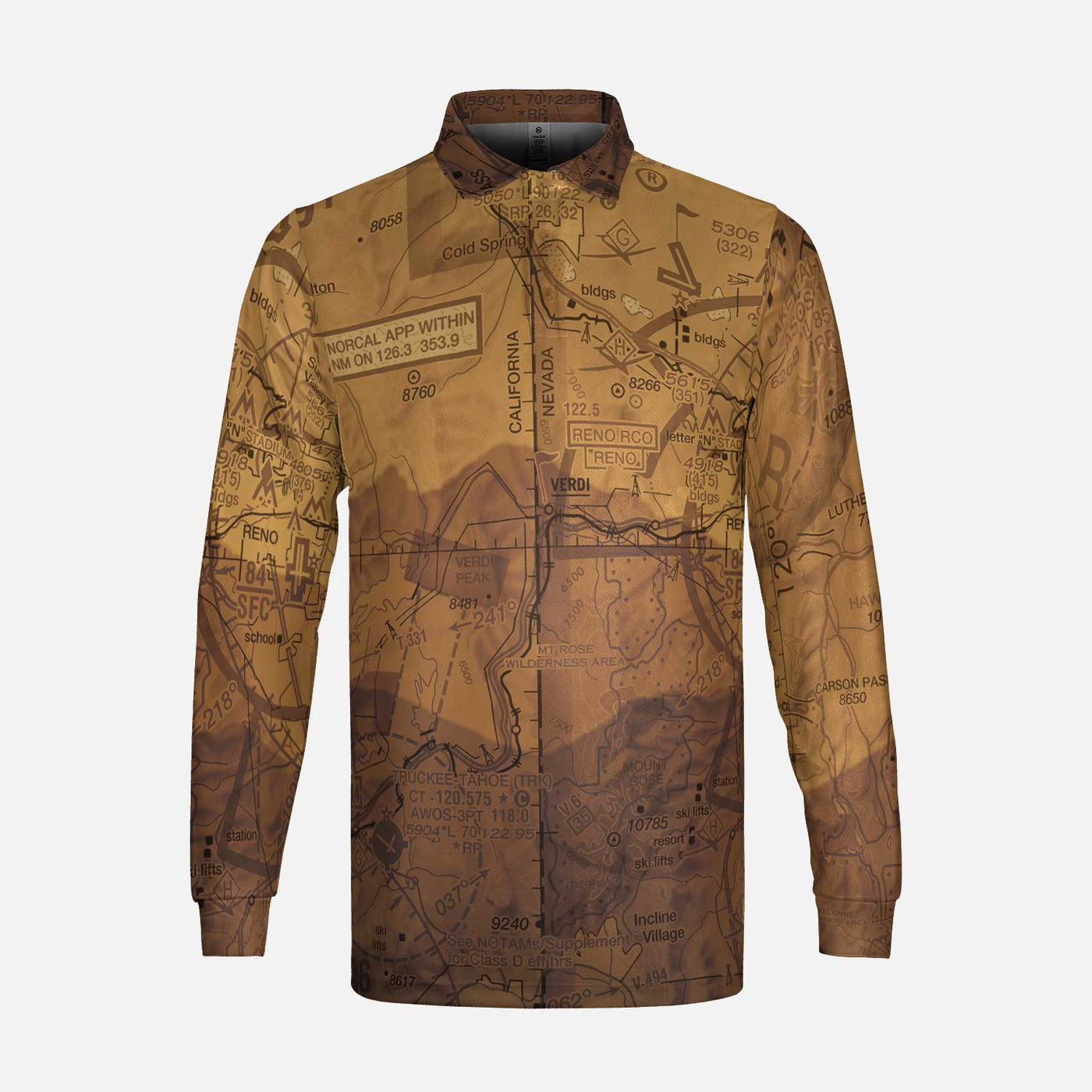 AOP Long Sleeve Polo Shirt The Reno Mountain Long Sleeve Polo Shirt