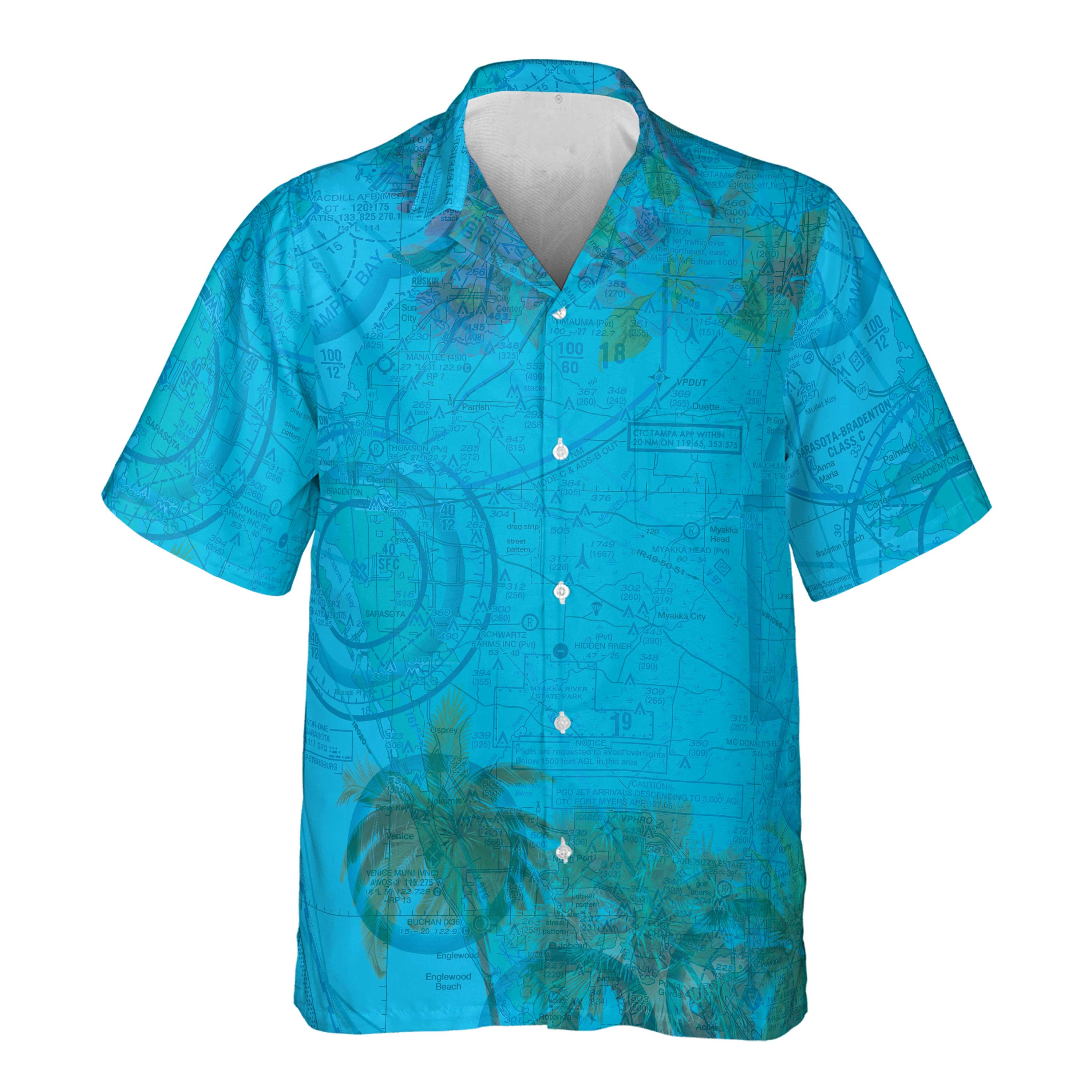AOP Hawaiian Shirt The Sarasota Blue Sky with Palms Pocket Shirt