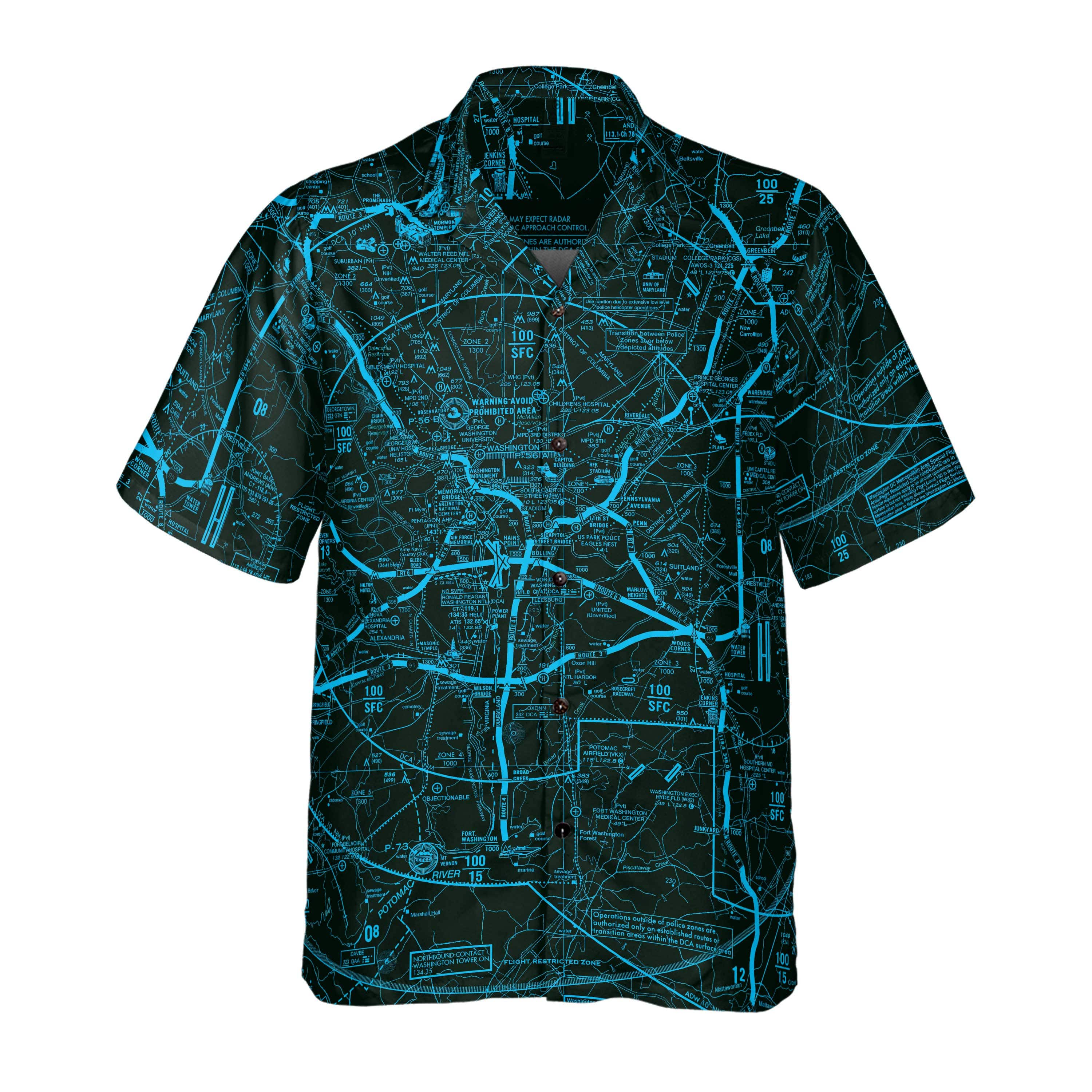 The Washington DC Helicopter Chart Night Vision Blue Coconut Button Ca