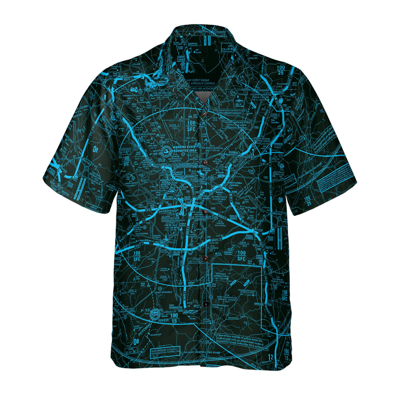 AOP Coconut Button Shirt The Washington DC Helicopter Chart Night Vision Blue Coconut Button Camp Shirt