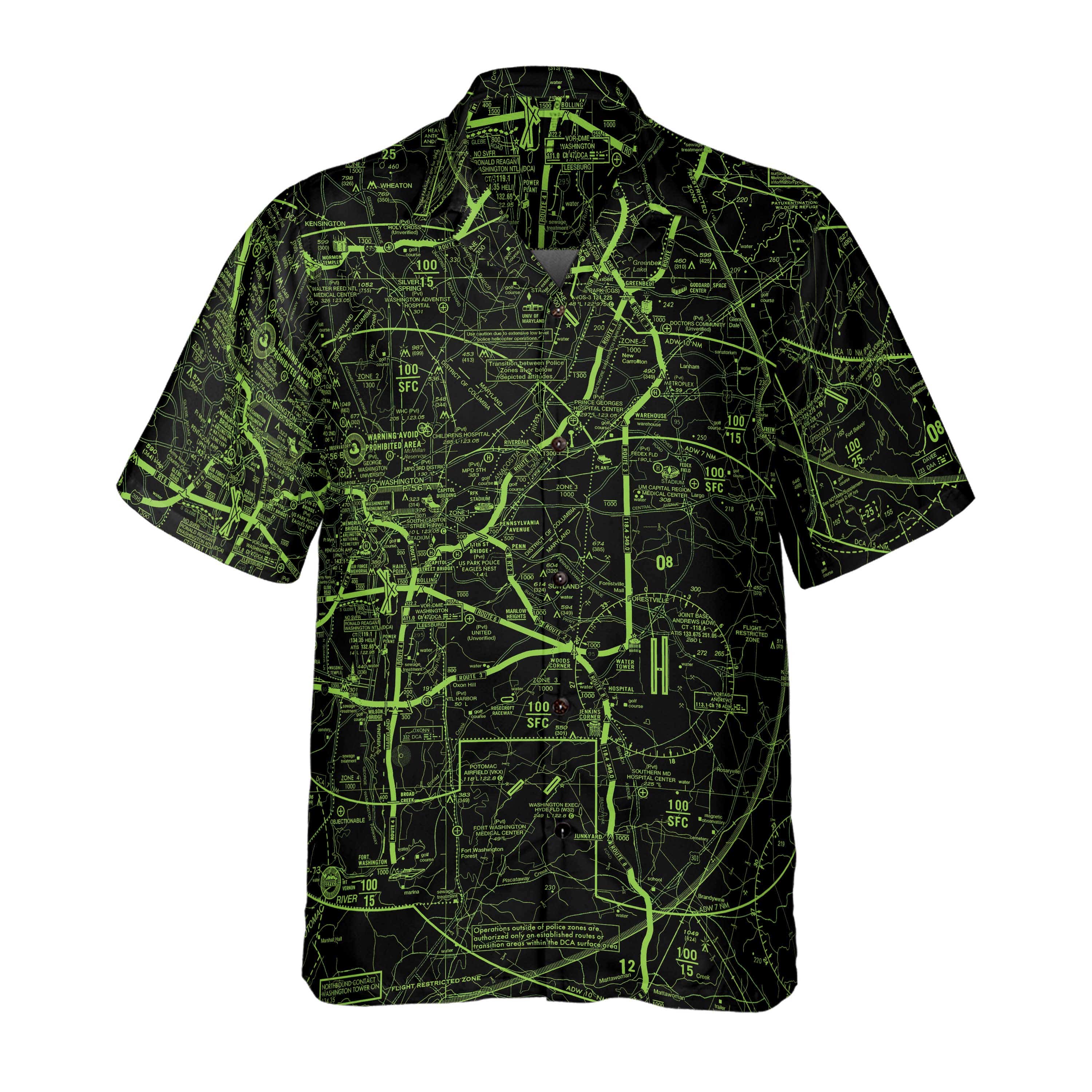 The Washington DC Helicopter Chart Night Vision Green Coconut Button C